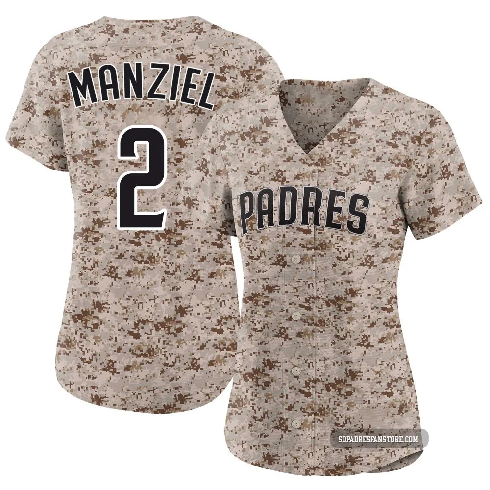 San Diego Padres ＃2 Johnny Manziel Women's Camo Limited 2nd Alternate Jersey