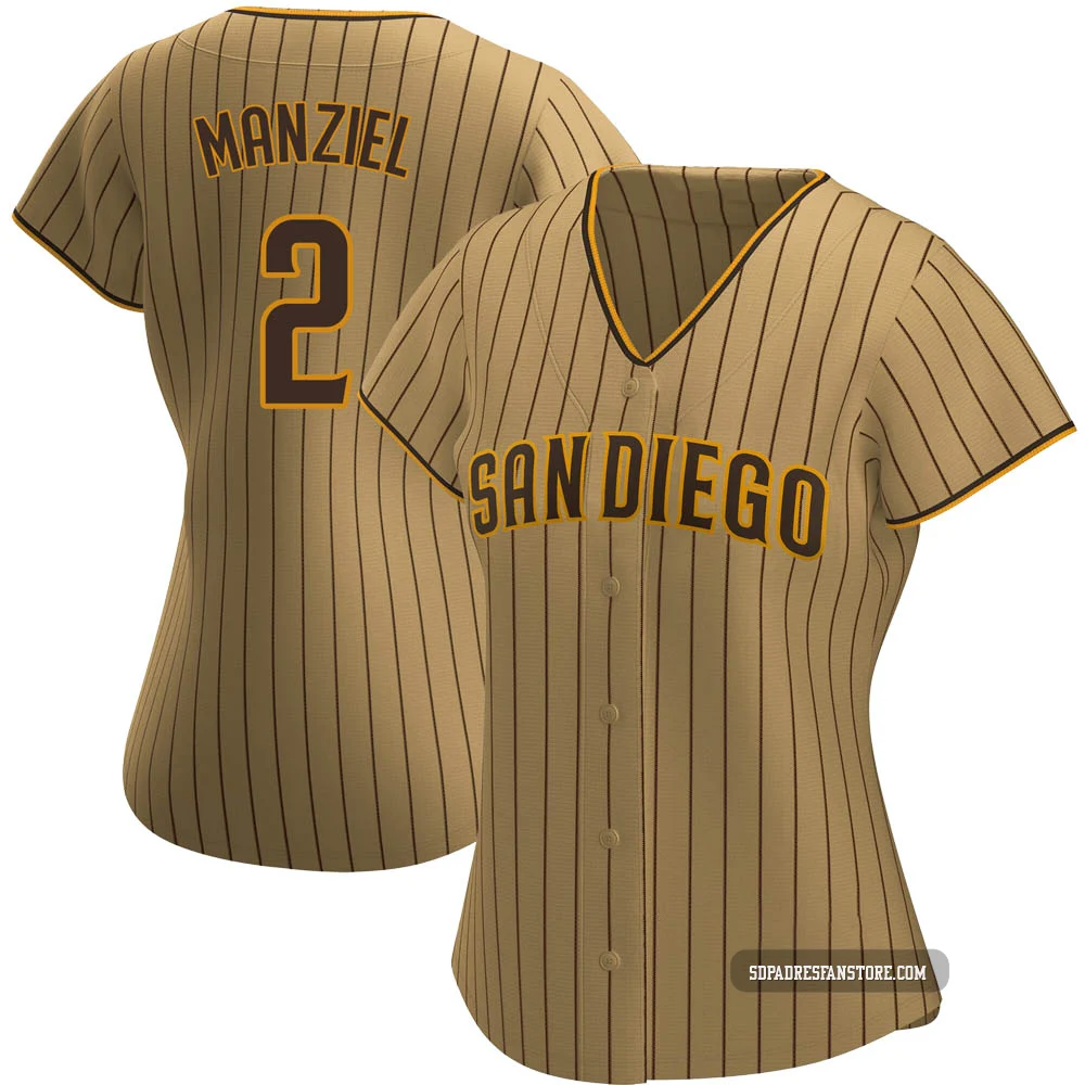 San Diego Padres ＃2 Johnny Manziel Women's Tan/Brown Authentic Alternate Jersey