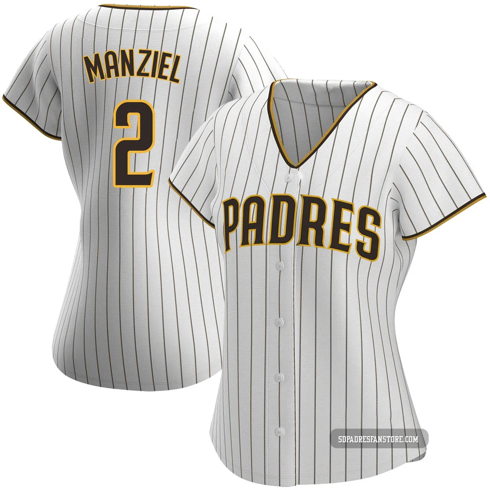 San Diego Padres ＃2 Johnny Manziel Women's White/Brown Authentic Home Jersey