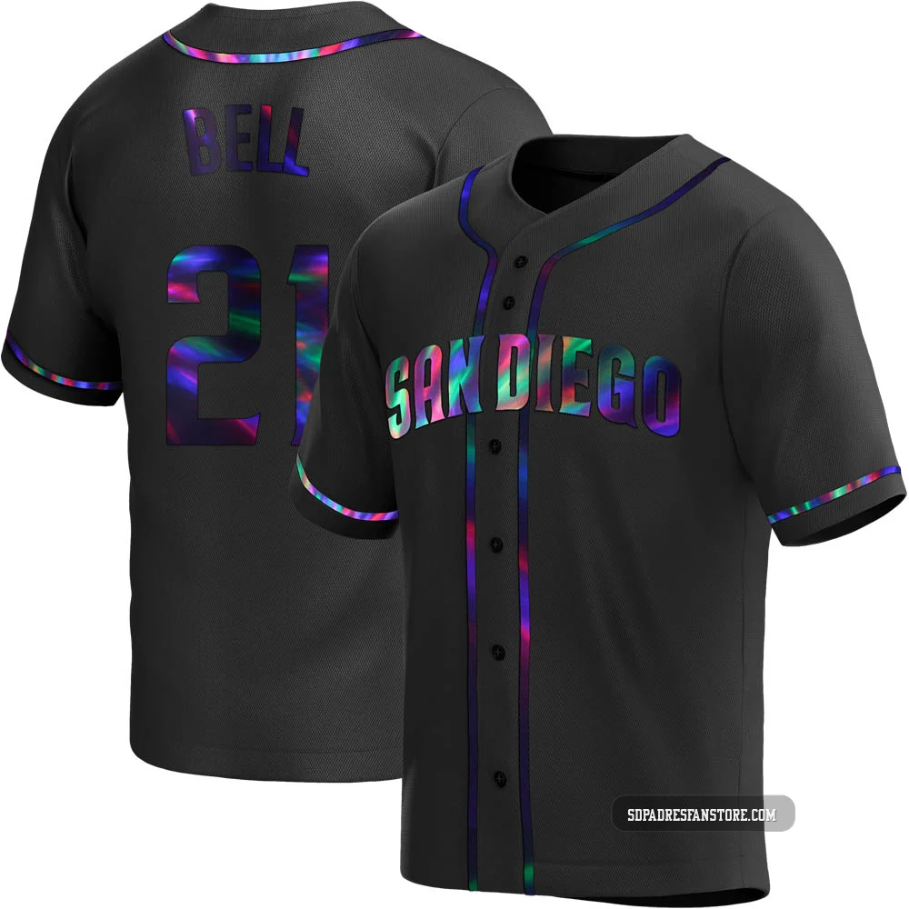 San Diego Padres ＃21 Heath Bell Men's Black Replica Holographic Alternate Jersey