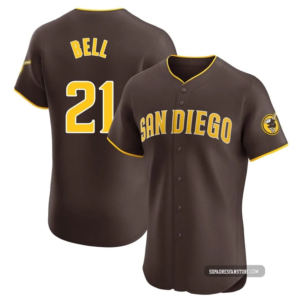 San Diego Padres ＃21 Heath Bell Men's Brown Elite Road Vapor Premier Jersey