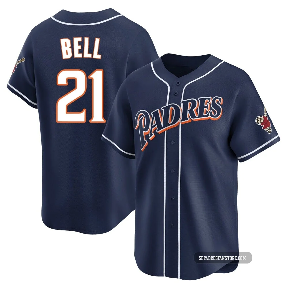 San Diego Padres ＃21 Heath Bell Men's Navy Limited Cooperstown Collection Jersey