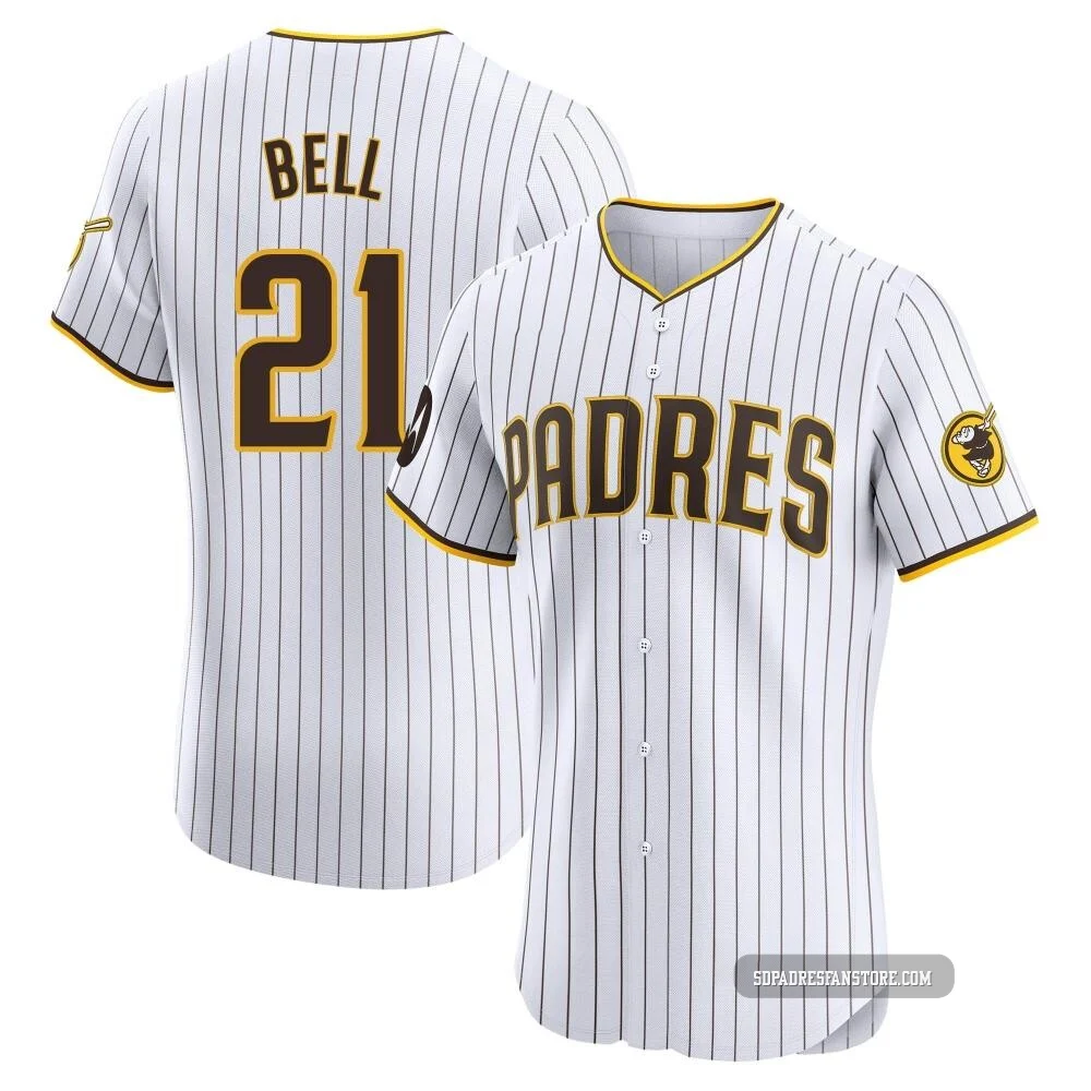 San Diego Padres ＃21 Heath Bell Men's White Elite Home Patch Jersey