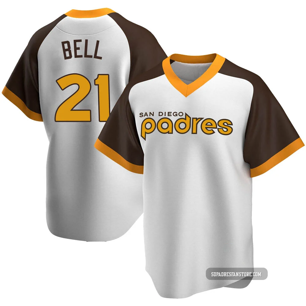 San Diego Padres ＃21 Heath Bell Men's White Replica Home Cooperstown Collection Jersey
