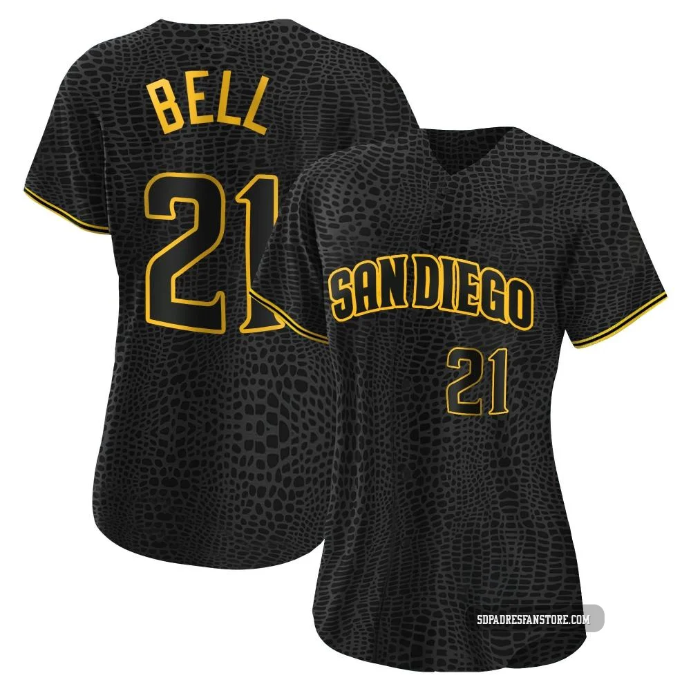 San Diego Padres ＃21 Heath Bell Women's Black Authentic Snake Skin City Jersey