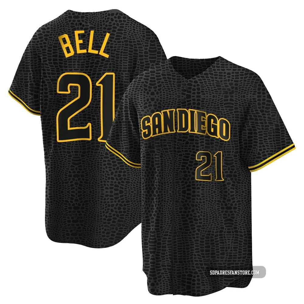 San Diego Padres ＃21 Heath Bell Youth Black Replica Snake Skin City Jersey