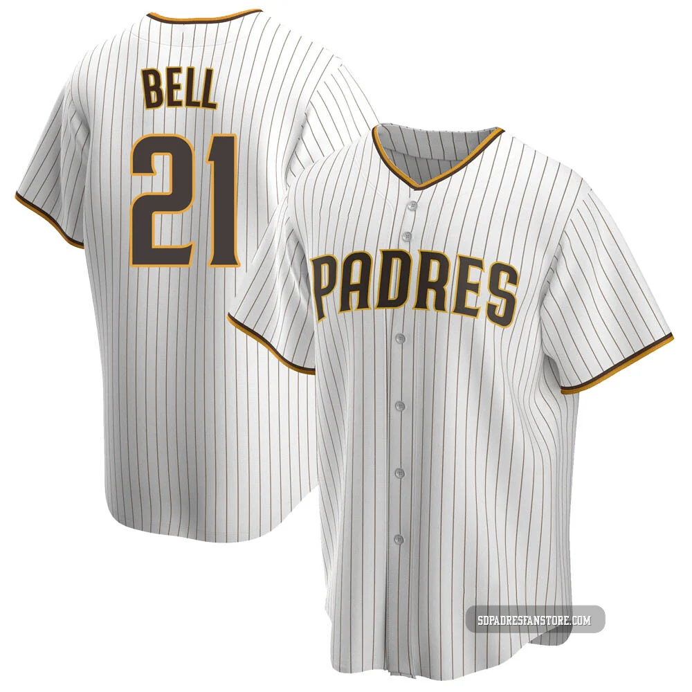 San Diego Padres ＃21 Heath Bell Youth White/Brown Replica Home Jersey