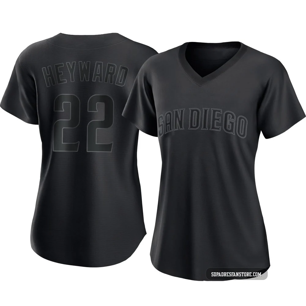 San Diego Padres ＃22 Jason Heyward Women's Black Authentic Pitch Fashion Jersey