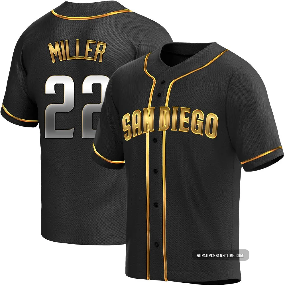 San Diego Padres ＃22 Mason Miller Men's Gold Replica Black en Alternate Jersey