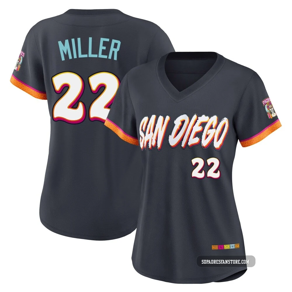 San Diego Padres ＃22 Mason Miller Women's Limited Obsidian 2026 City Connect Stadium Jersey