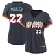 San Diego Padres ＃22 Mason Miller Women's Limited Obsidian 2026 City Connect Stadium Jersey