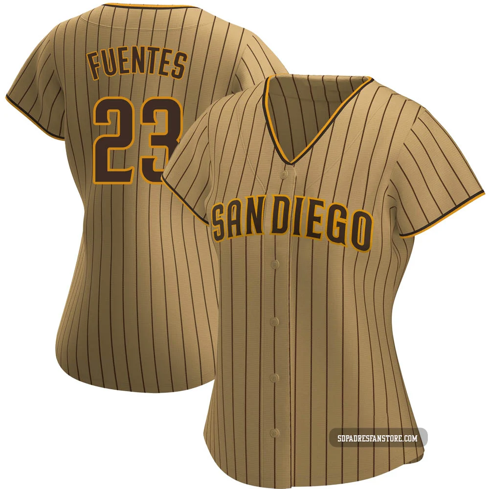 San Diego Padres ＃23 Tito Fuentes Women's Tan/Brown Authentic Alternate Jersey