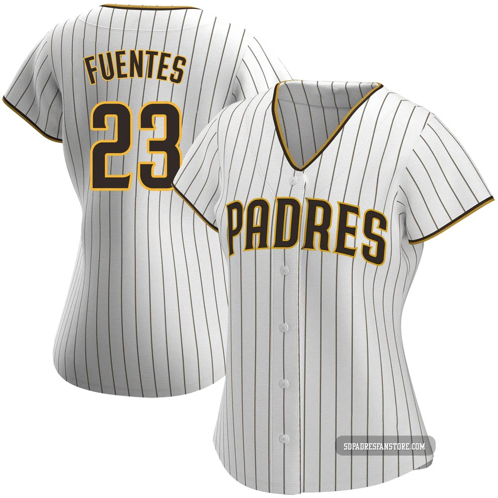 San Diego Padres ＃23 Tito Fuentes Women's White/Brown Replica Home Jersey
