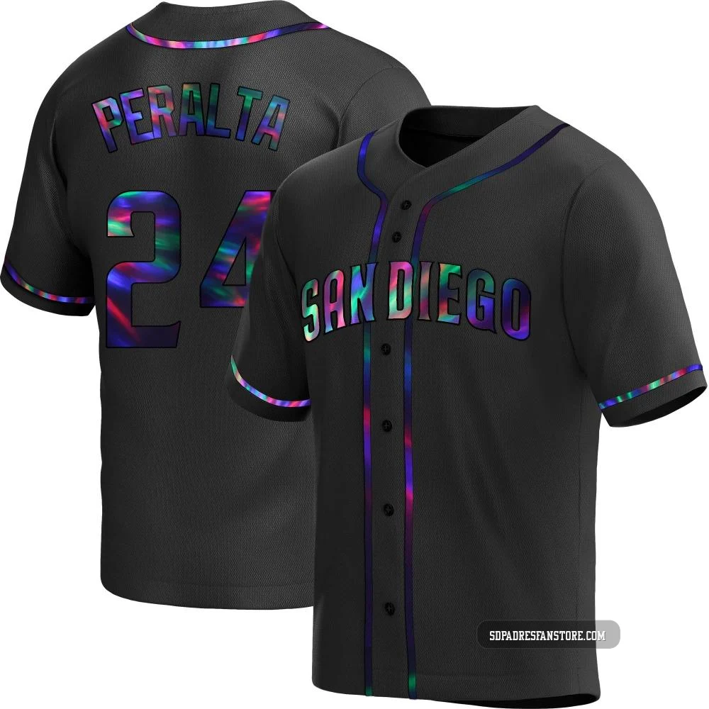 San Diego Padres ＃24 David Peralta Men's Black Replica Holographic Alternate Jersey