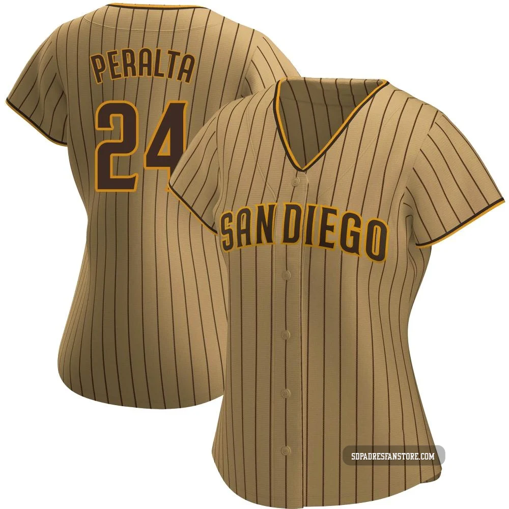 San Diego Padres ＃24 David Peralta Women's Tan/Brown Authentic Alternate Jersey