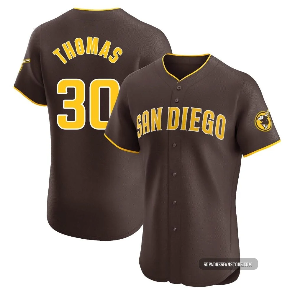 San Diego Padres ＃30 Derrel Thomas Men's Brown Elite Road Vapor Premier Jersey