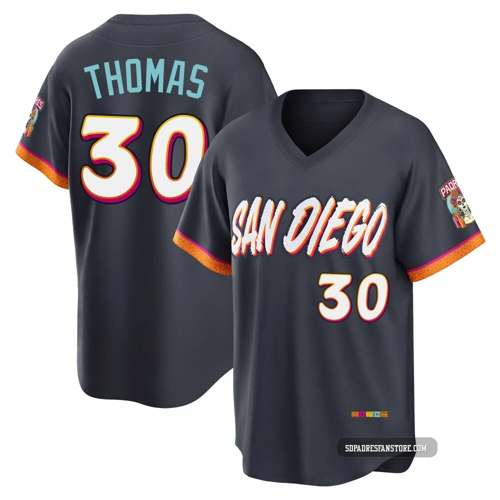 San Diego Padres ＃30 Derrel Thomas Men's Limited Obsidian 2026 City Connect Stadium Jersey