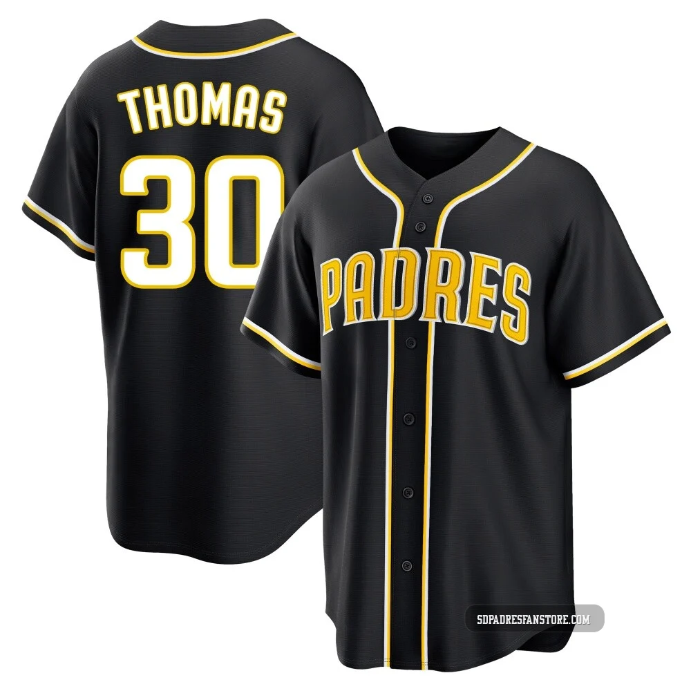 San Diego Padres ＃30 Derrel Thomas Youth Black Replica Fashion Out Jersey