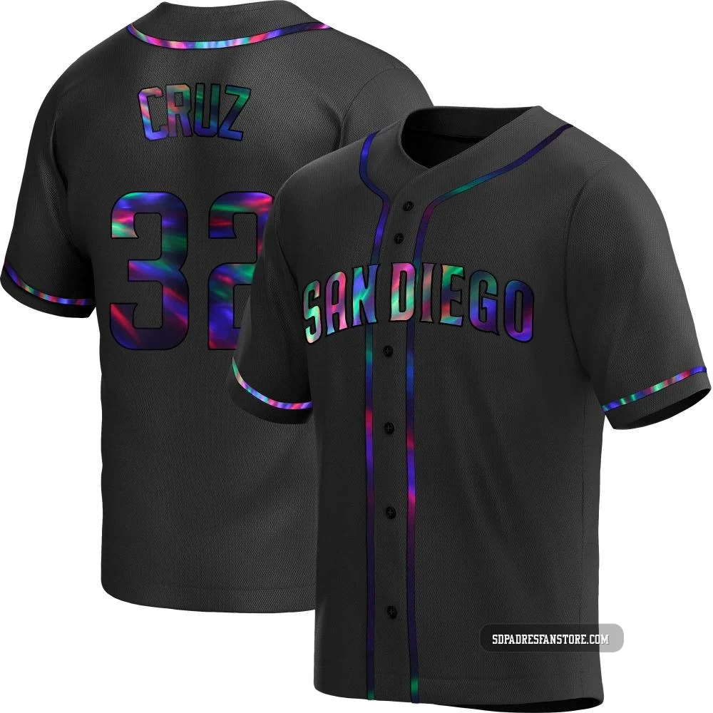 San Diego Padres ＃32 Nelson Cruz Men's Black Replica Holographic Alternate Jersey