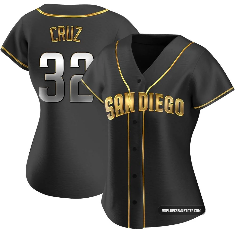 San Diego Padres ＃32 Nelson Cruz Women's Gold Replica Black en Alternate Jersey