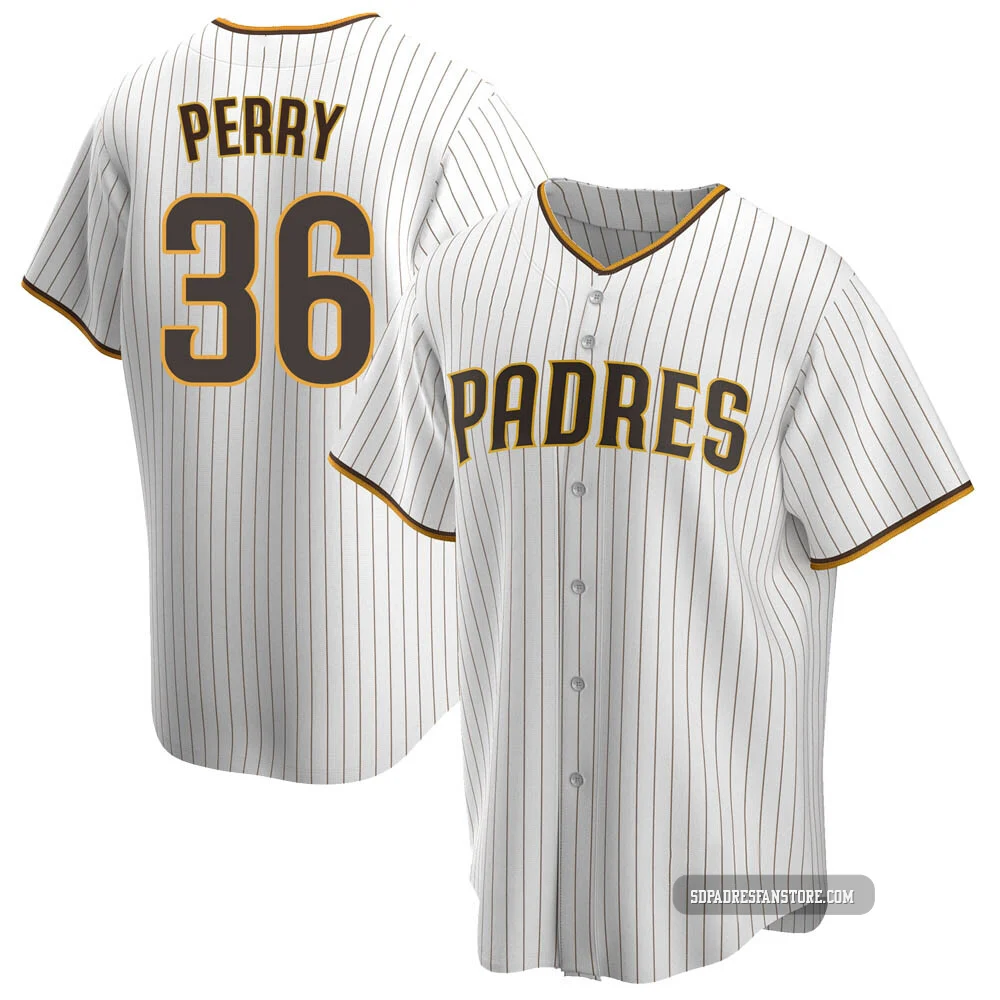 San Diego Padres ＃36 Gaylord Perry Men's White/Brown Replica Home Jersey