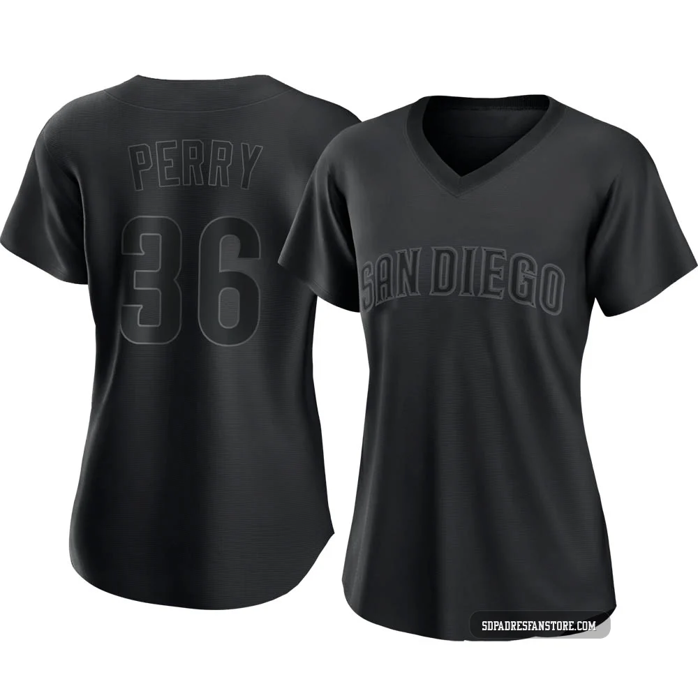 San Diego Padres ＃36 Gaylord Perry Women's Black Authentic Pitch Fashion Jersey