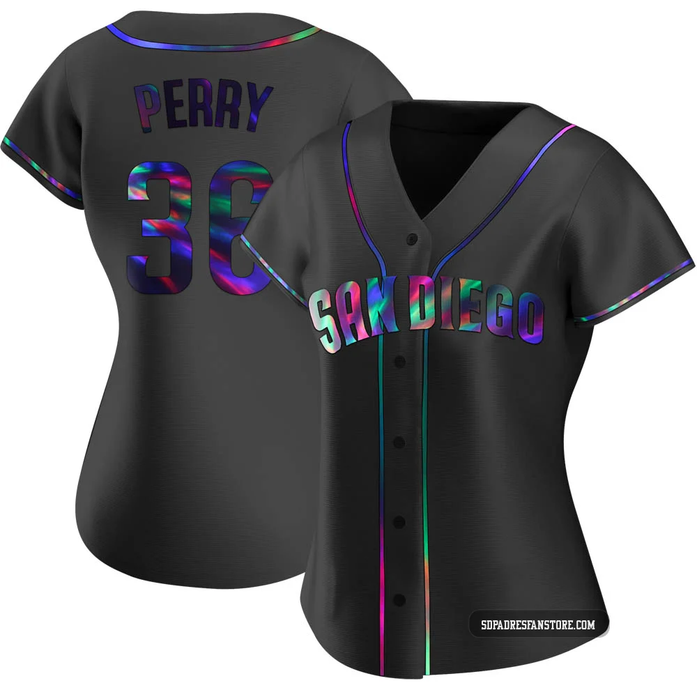 San Diego Padres ＃36 Gaylord Perry Women's Black Replica Holographic Alternate Jersey