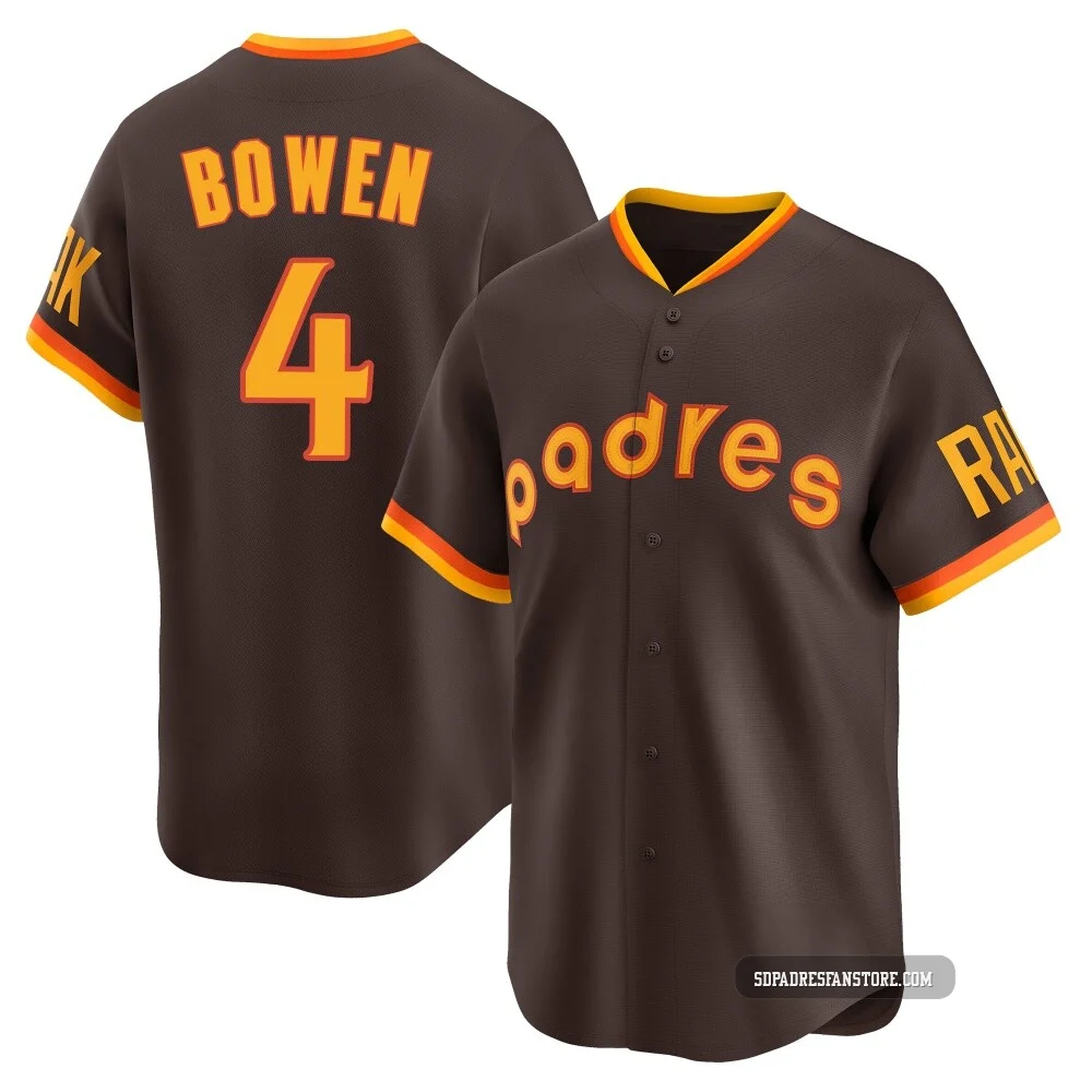 San Diego Padres ＃4 Jase Bowen Men's Brown Limited Cooperstown Collection Jersey