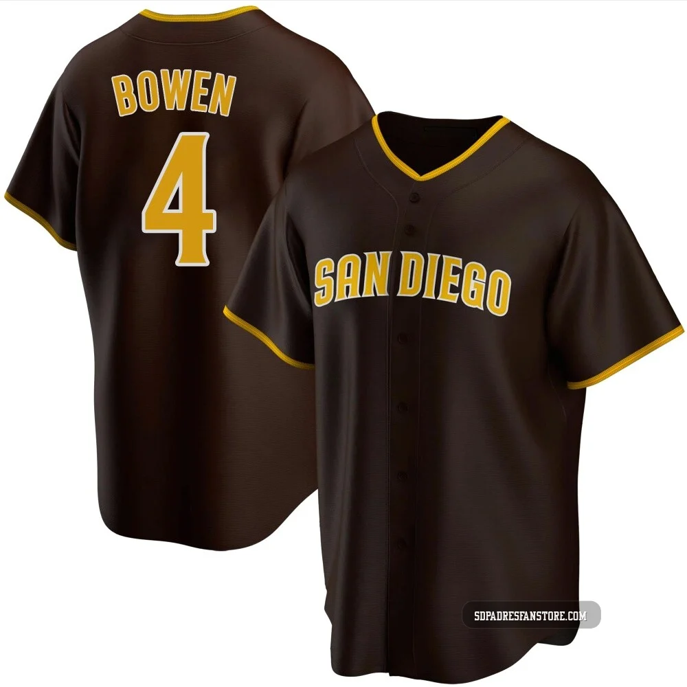 San Diego Padres ＃4 Jase Bowen Men's Brown Replica Road Jersey