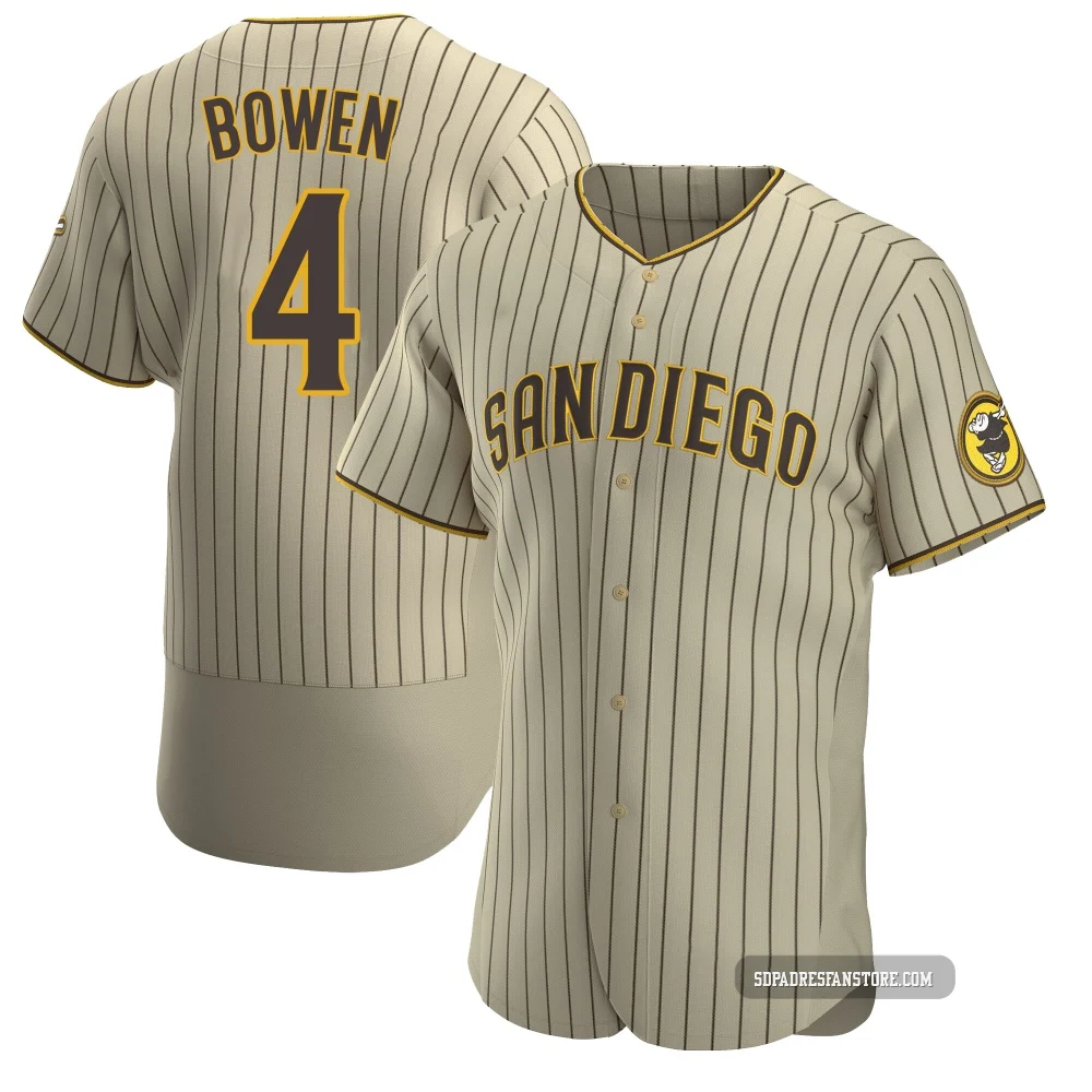 San Diego Padres ＃4 Jase Bowen Men's Tan/Brown Authentic Alternate Jersey