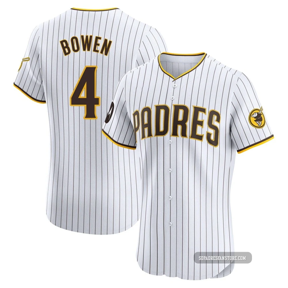 San Diego Padres ＃4 Jase Bowen Men's White Elite Home Patch Jersey