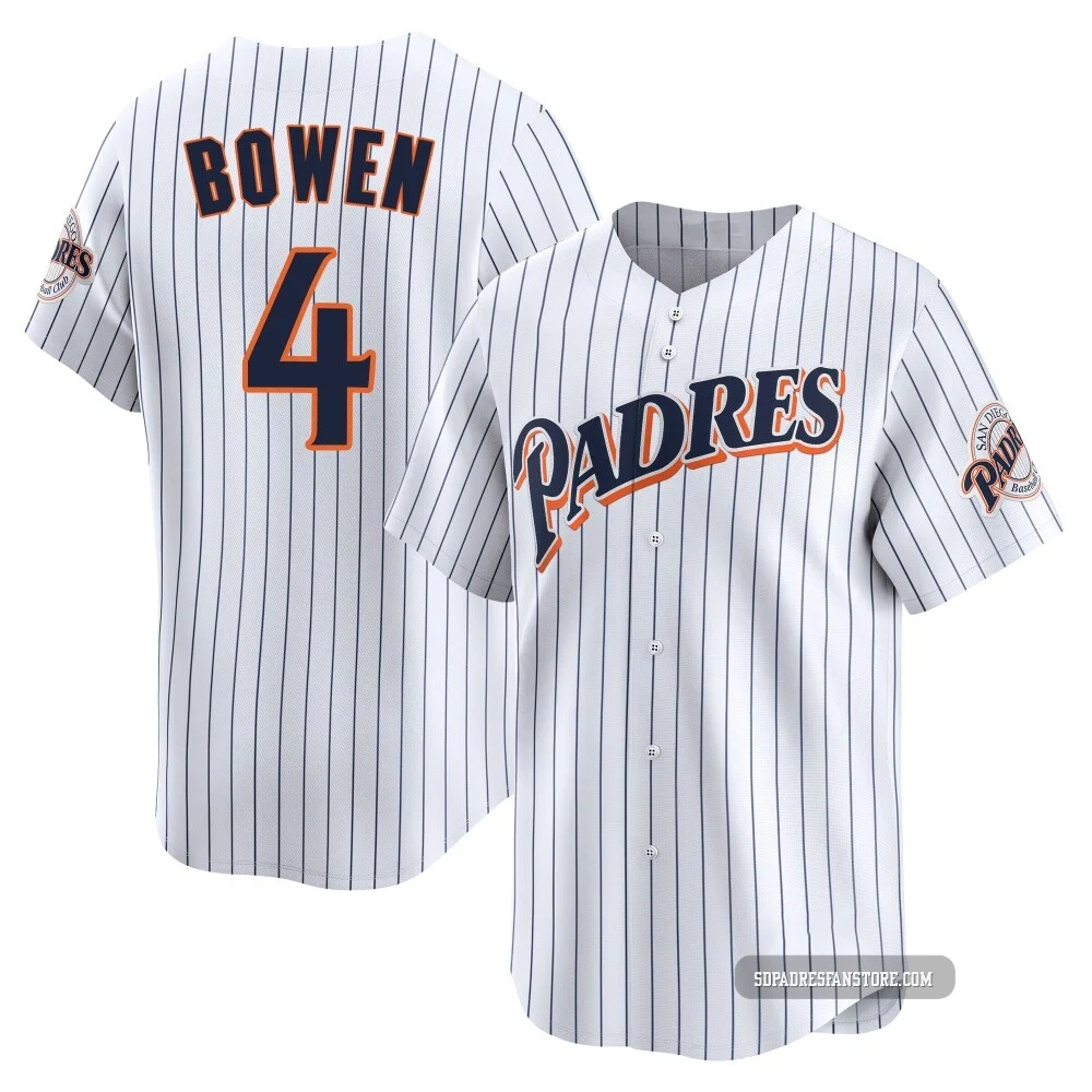 San Diego Padres ＃4 Jase Bowen Men's White Limited Cooperstown Collection Jersey