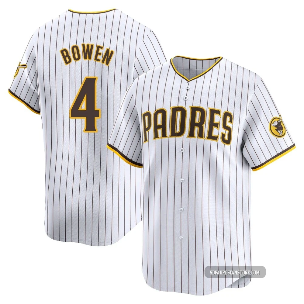 San Diego Padres ＃4 Jase Bowen Men's White Limited Home Jersey