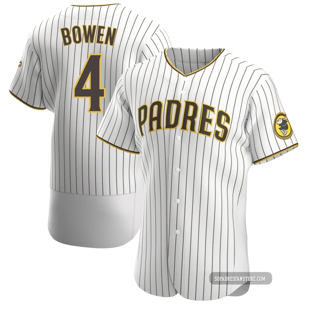 San Diego Padres ＃4 Jase Bowen Men's White/Brown Authentic Home Jersey