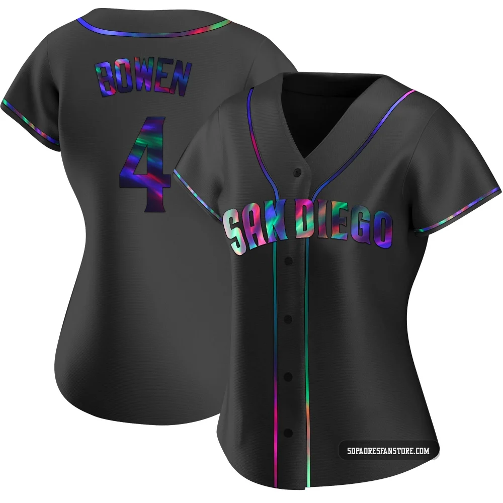 San Diego Padres ＃4 Jase Bowen Women's Black Replica Holographic Alternate Jersey