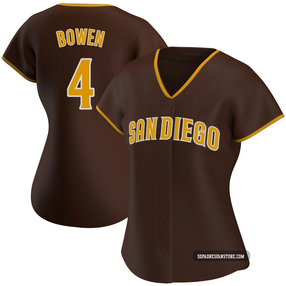 San Diego Padres ＃4 Jase Bowen Women's Brown Authentic Road Jersey