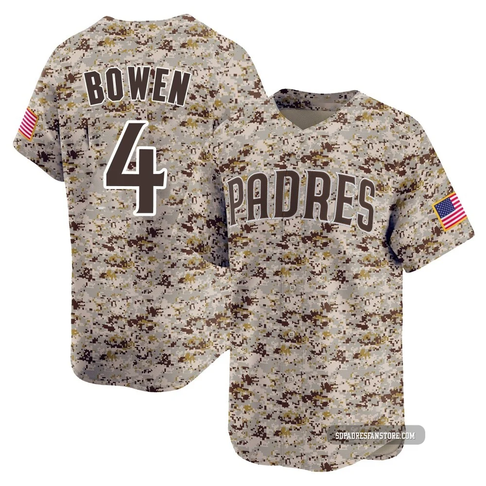 San Diego Padres ＃4 Jase Bowen Youth Camo Limited 2nd Alternate Jersey