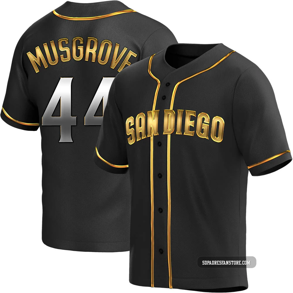 San Diego Padres ＃44 Joe Musgrove Men's Gold Replica Black en Alternate Jersey