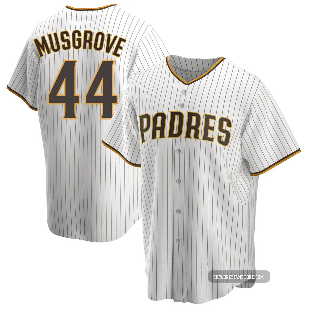 San Diego Padres ＃44 Joe Musgrove Men's White/Brown Replica Home Jersey