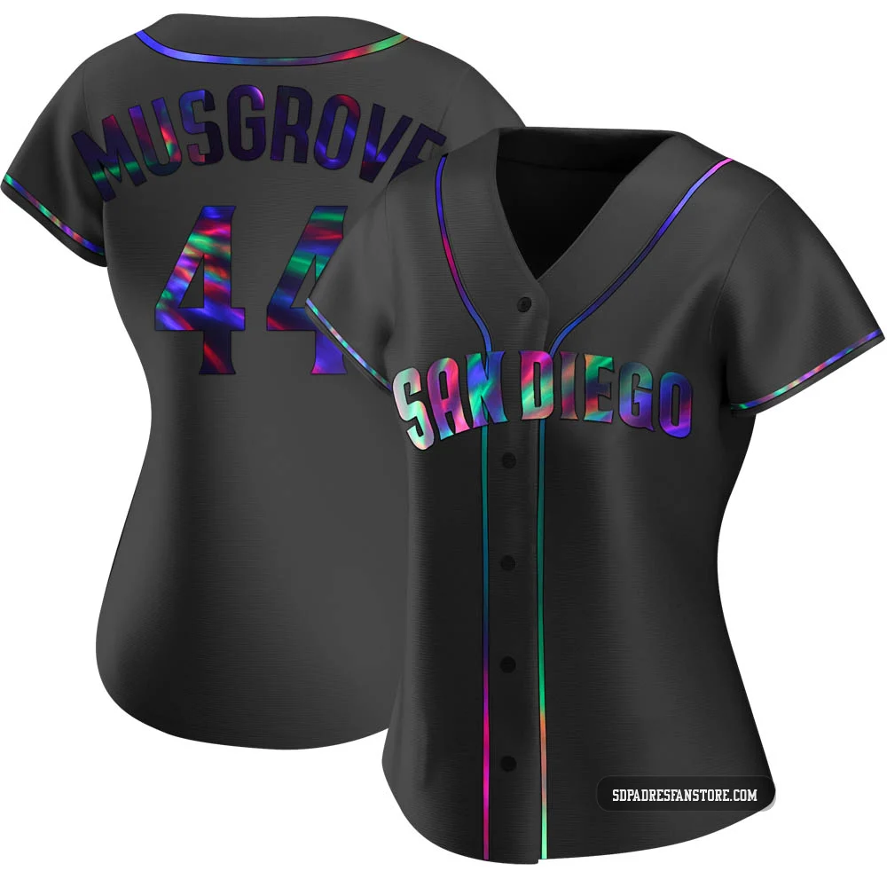 San Diego Padres ＃44 Joe Musgrove Women's Black Replica Holographic Alternate Jersey
