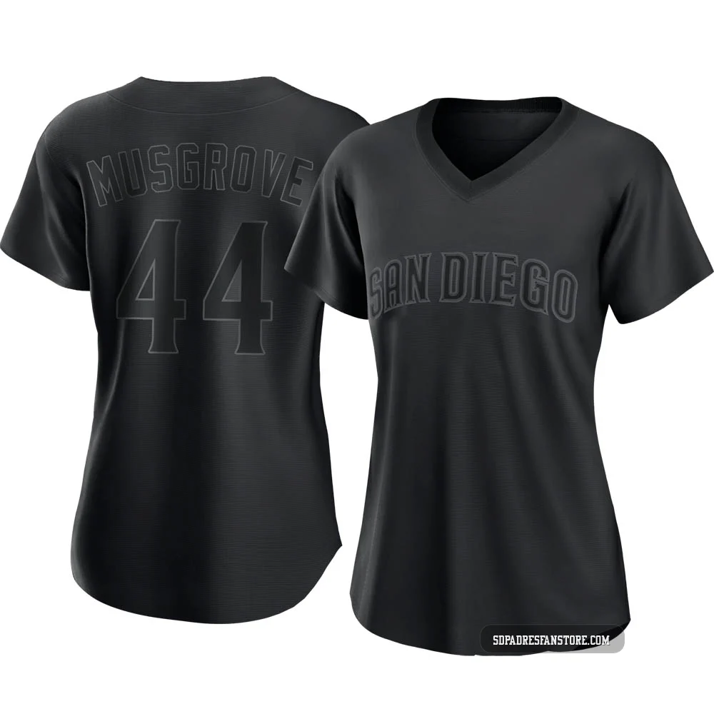 San Diego Padres ＃44 Joe Musgrove Women's Black Replica Pitch Fashion Jersey