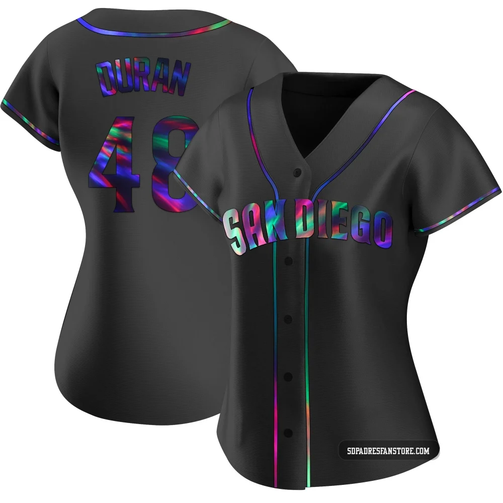 San Diego Padres ＃48 Rodolfo Duran Women's Black Replica Holographic Alternate Jersey
