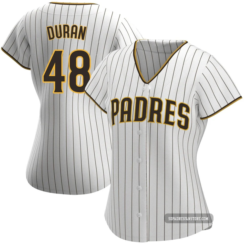 San Diego Padres ＃48 Rodolfo Duran Women's White/Brown Replica Home Jersey