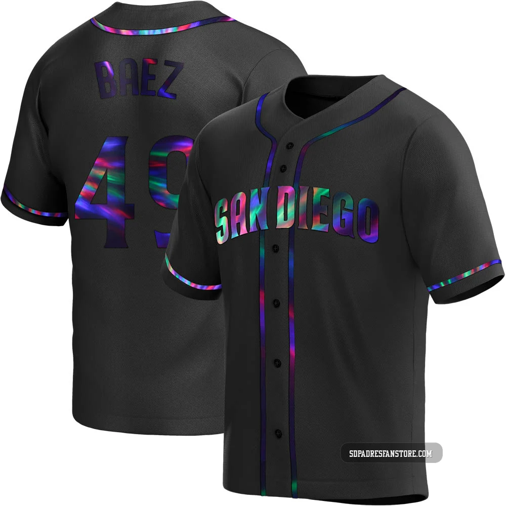 San Diego Padres ＃49 Michel Baez Men's Black Replica Holographic Alternate Jersey