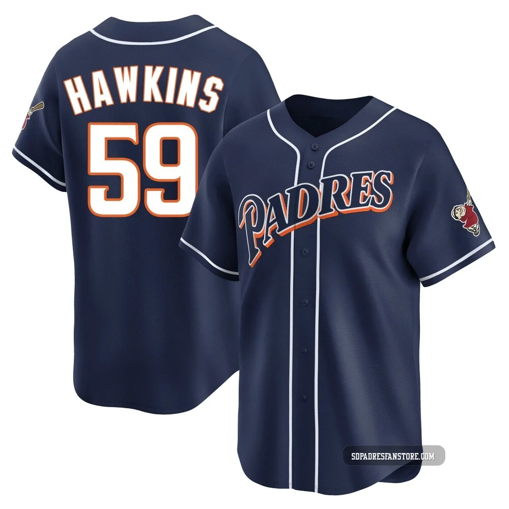 San Diego Padres ＃59 Garrett Hawkins Men's Navy Limited Cooperstown Collection Jersey
