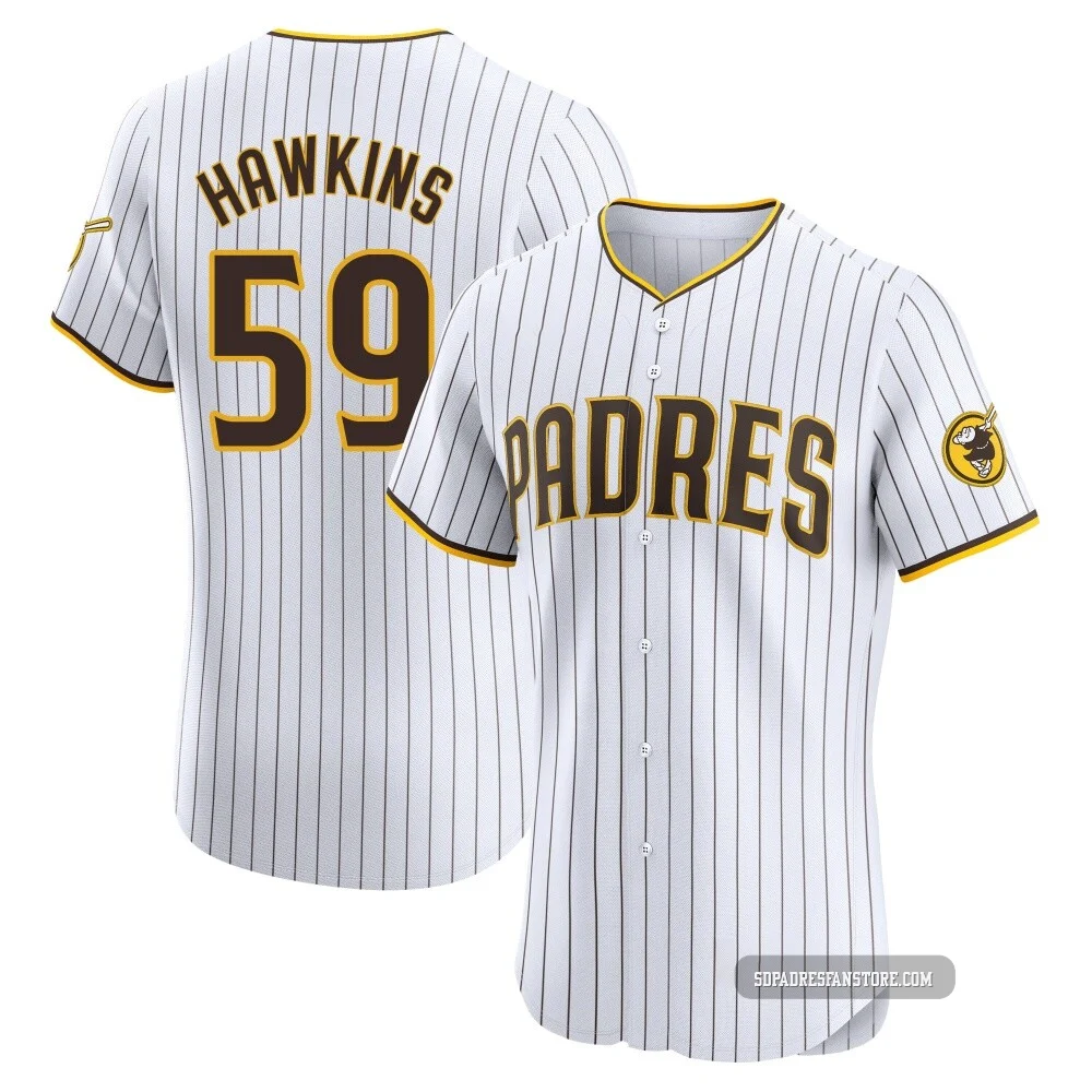 San Diego Padres ＃59 Garrett Hawkins Men's White Elite Home Jersey
