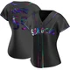 San Diego Padres ＃59 Garrett Hawkins Women's Black Replica Holographic Alternate Jersey