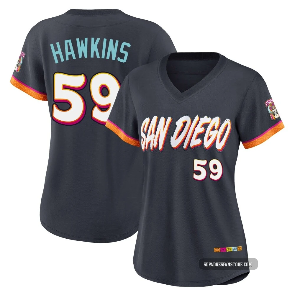 San Diego Padres ＃59 Garrett Hawkins Women's Limited Obsidian 2026 City Connect Stadium Jersey