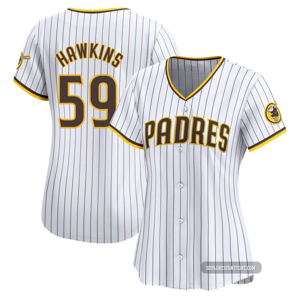 San Diego Padres ＃59 Garrett Hawkins Women's White Limited Home Jersey