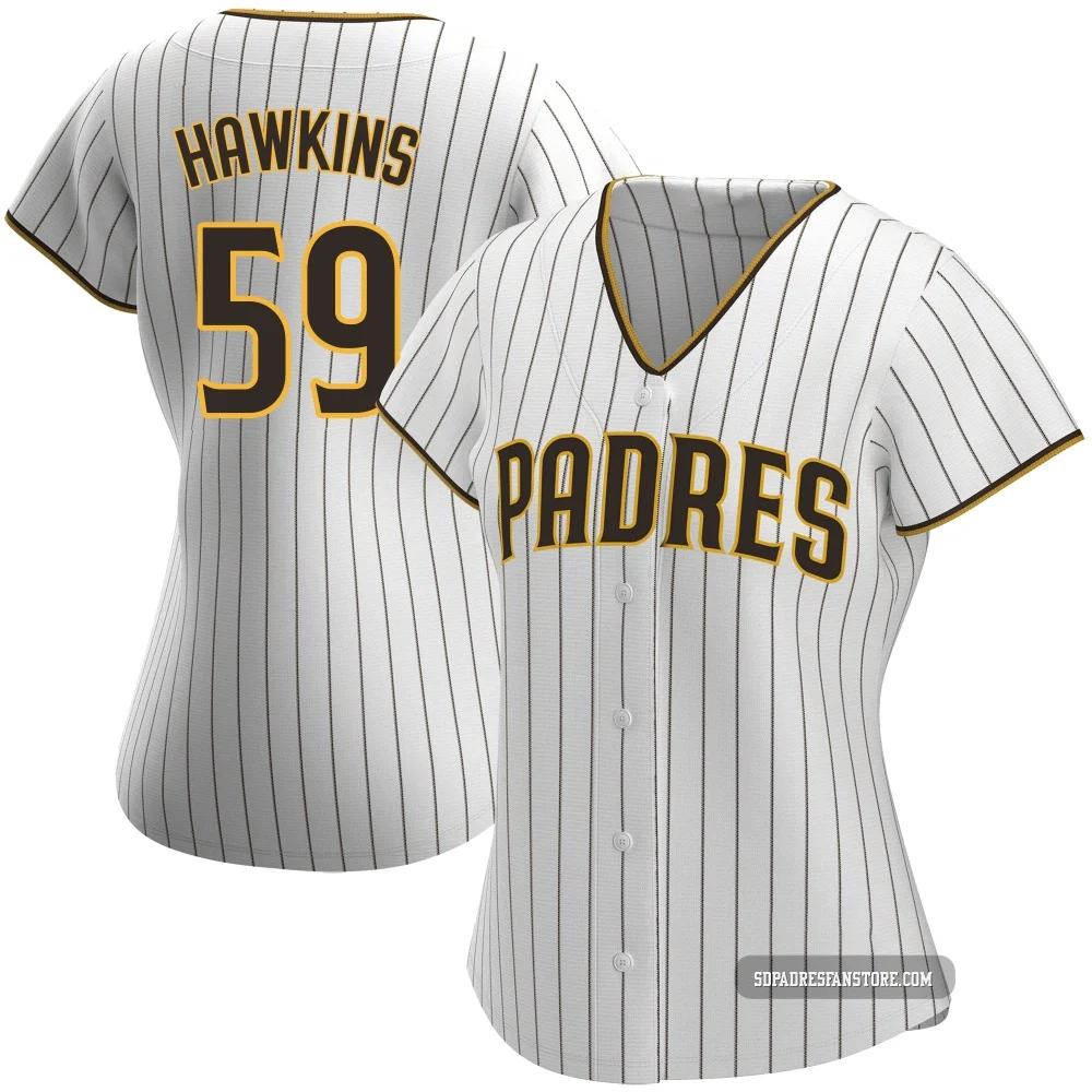 San Diego Padres ＃59 Garrett Hawkins Women's White/Brown Authentic Home Jersey